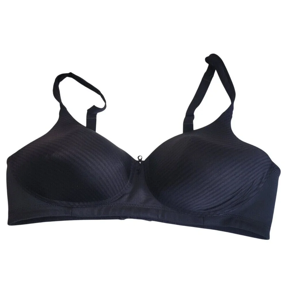 Vanity Fair Wireless Bra Full Coverage Comfort Striped Black Womens Size 38C‎